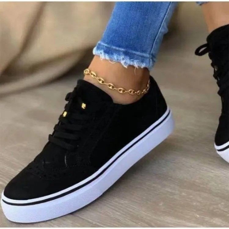 Women’s Platform Sneakers Chain Leather Lace Up Casual Walking Shoes
