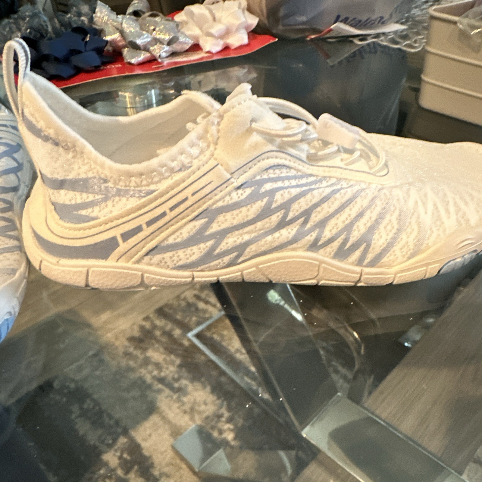 HF Women’s White/Blue Lace-Up Low Top Athletic Sneakers for Activewear Casual.