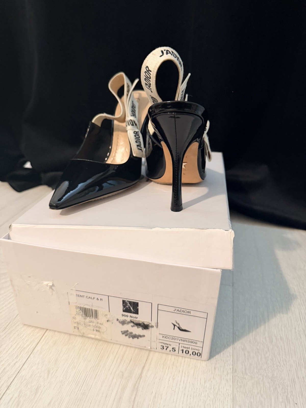 Christian Dior Slingback Pump Patent Calfskin Size 37.5 (US 7.5) Black