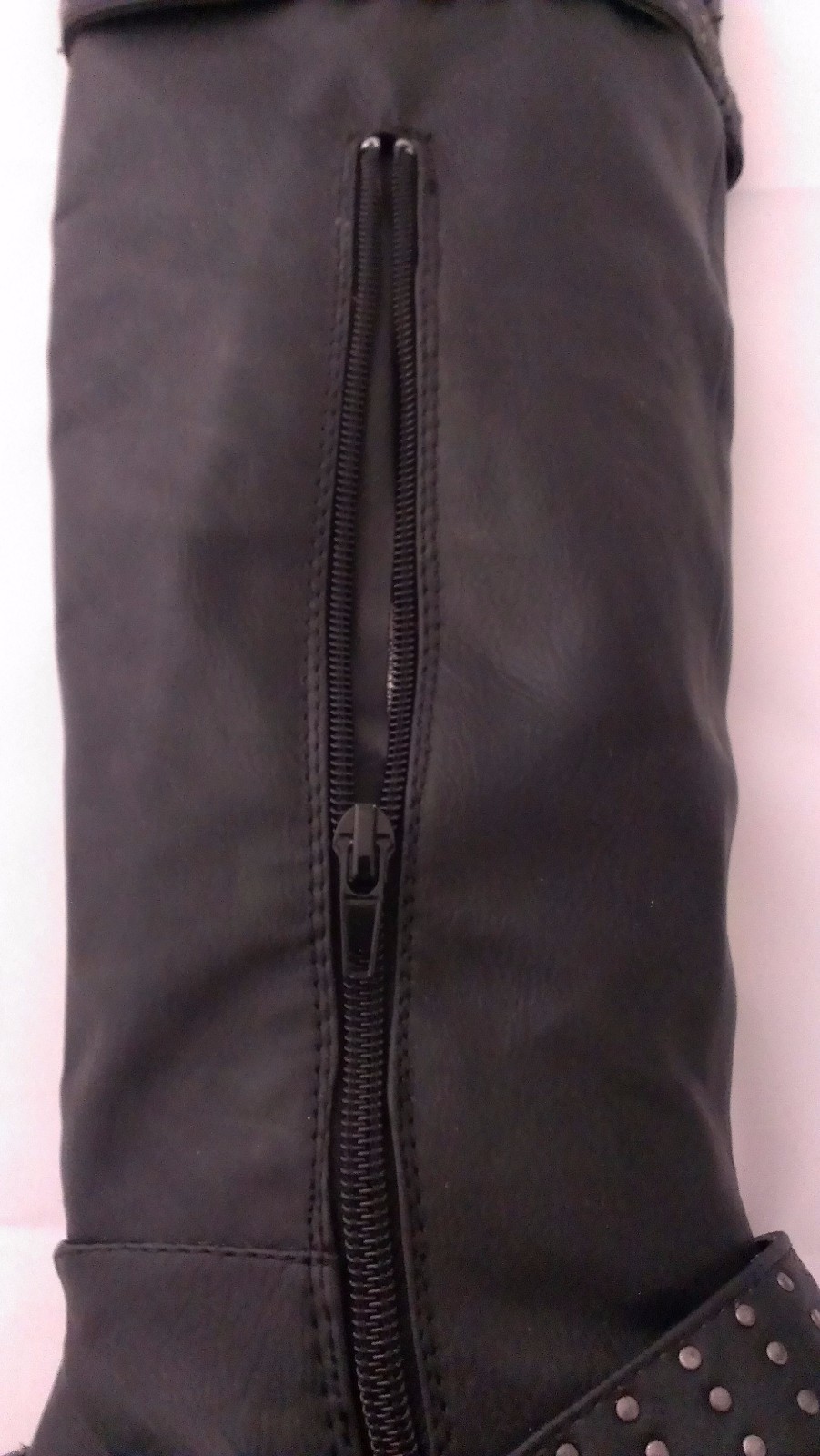 XOXO BRIANNA Black Faux Leather Knee High Boots Studded Womens Size 6 Medium B M