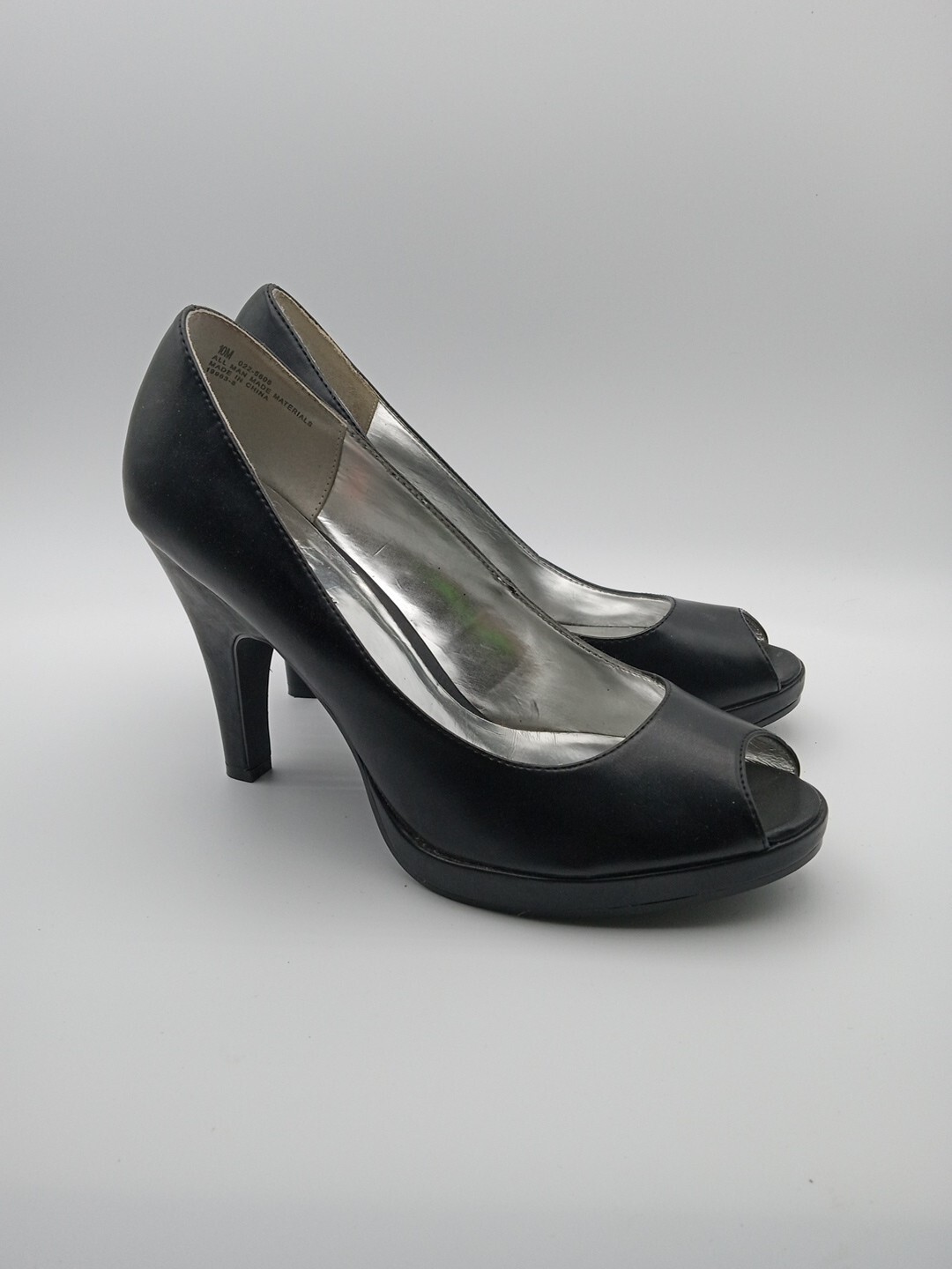 Mias Bisou Women’s Black Peep Toe Pumps 4.25″ Heels 10 M Slip On Shoes