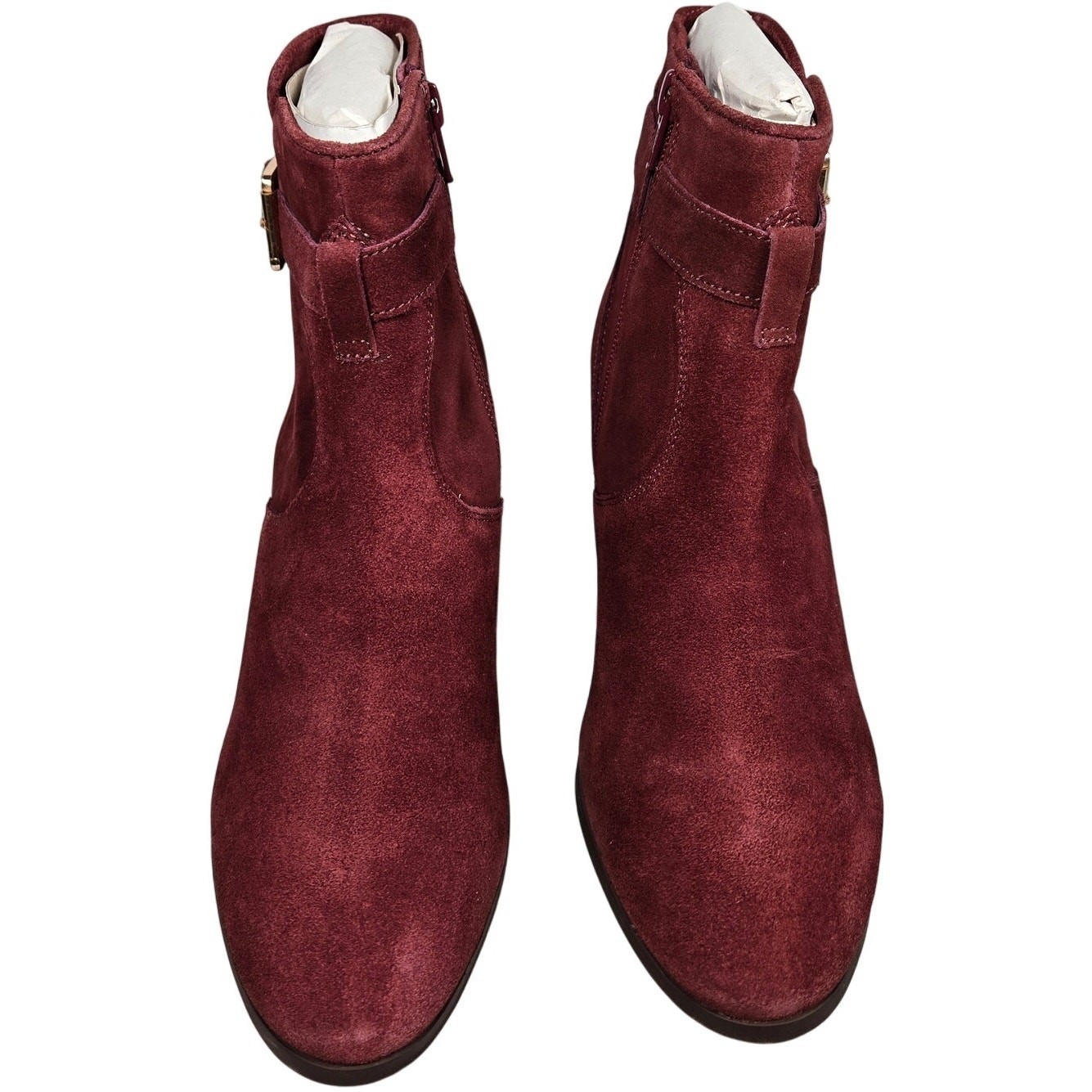 Diba Sleek Bootie Burgundy Suede Leather Ankle Boots Block Heel Size 10