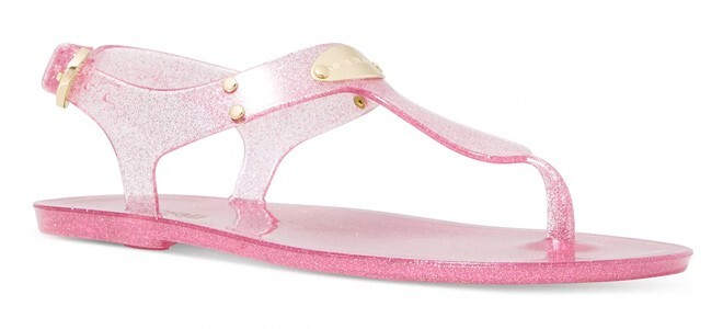 MICHAEL KORS MK PLATE ICONIC GLITTER JELLY PVC GOLD LOGO THONGS 6 8 I LOVE SHOES