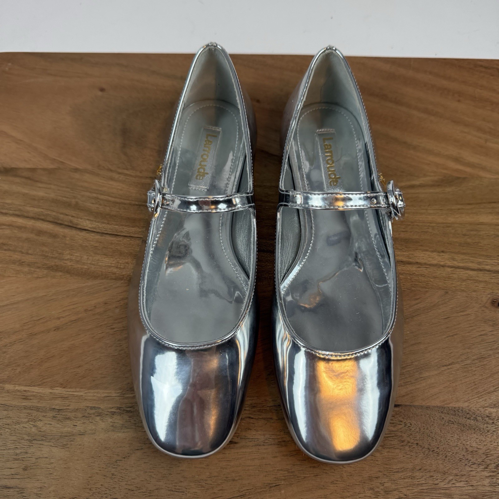 New Womens Larroude Blair Silver Specchio Leather Mary Jane Flats Shoes Size 5 B