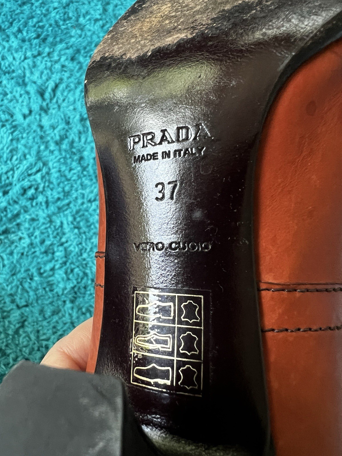 PRADA Brown Leather Square Toe Buckle Strap Block Heel Pumps EU 37
