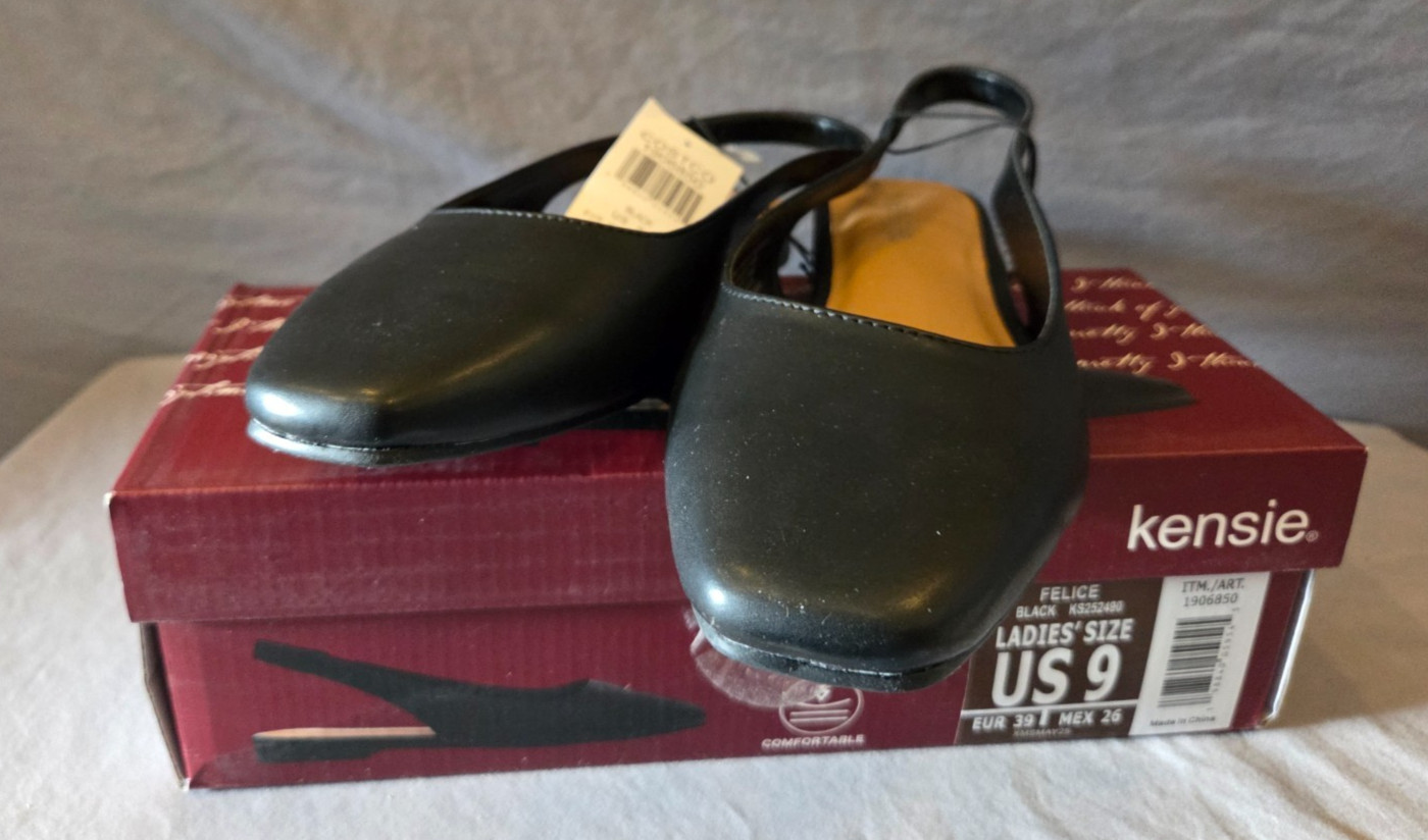 Kensie Felice Slingback Women’s Black Flats Casual Dress Shoes Size 9 w Box