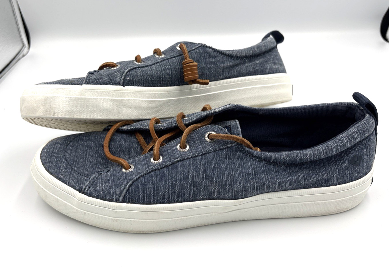 Sperry Pier Wave LTT Women’s Sneakers Denim Navy Barrel Tie Laces Size 8.5 ECU