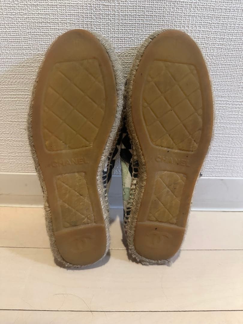 CHANEL Slip-On Espadrilles Canvas Black White Green Pink Orange Women EU36/US5.5