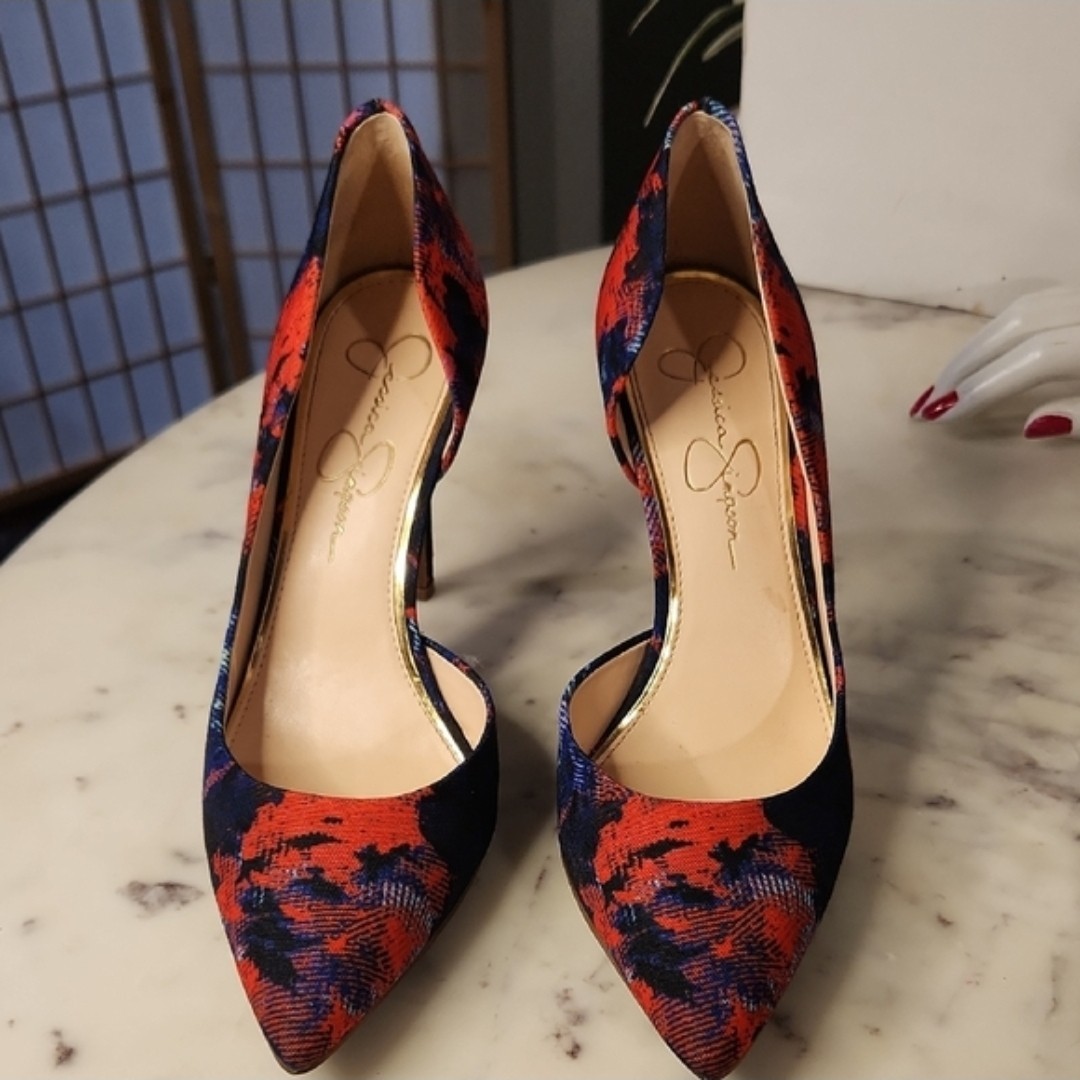 Jessica Simpson Calie Heels Red/ Blue/ Purple Size 8