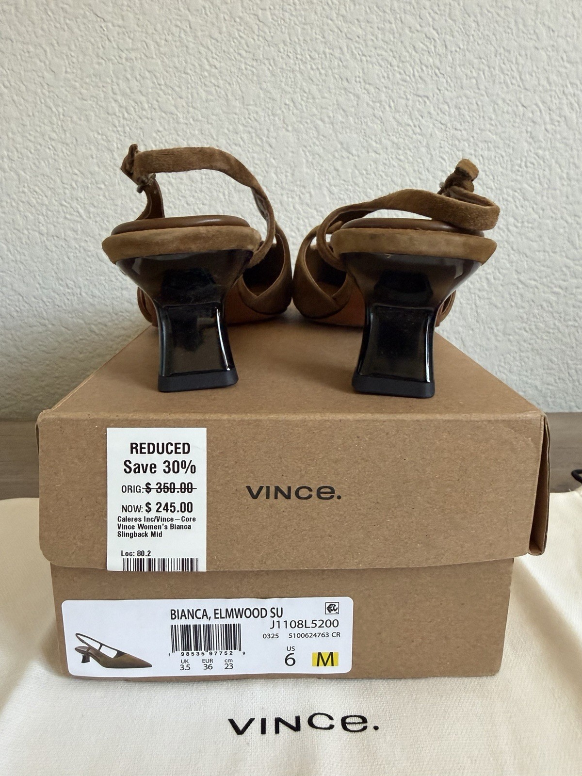 Vince Bianca Slingback Mid Heels in Elmwood suede, size US 6 / EU 36