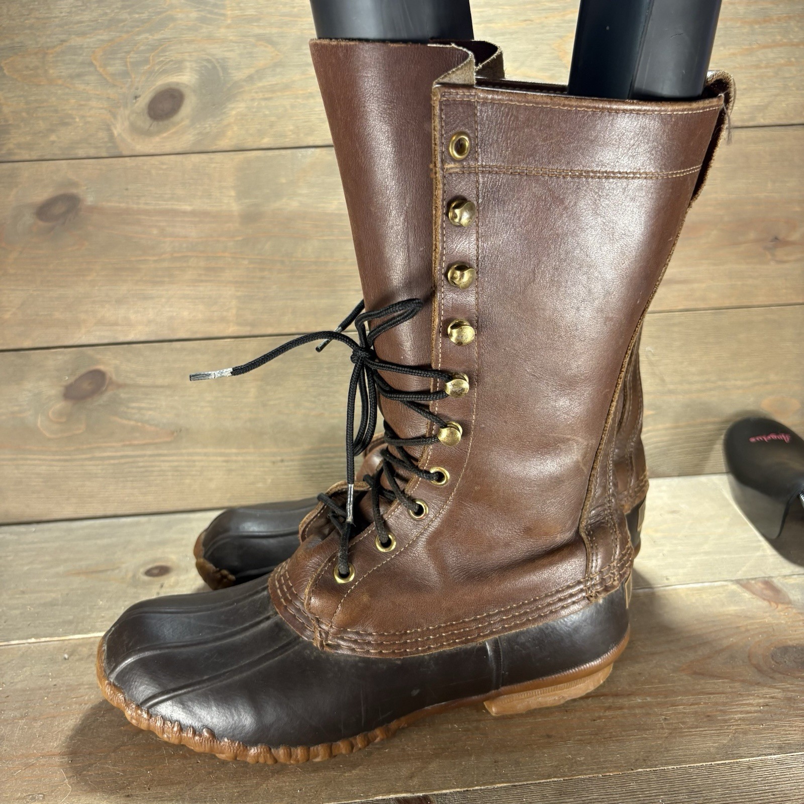Ll bean duck boots womens size 7 shoes brown tall leather waterproof hunting