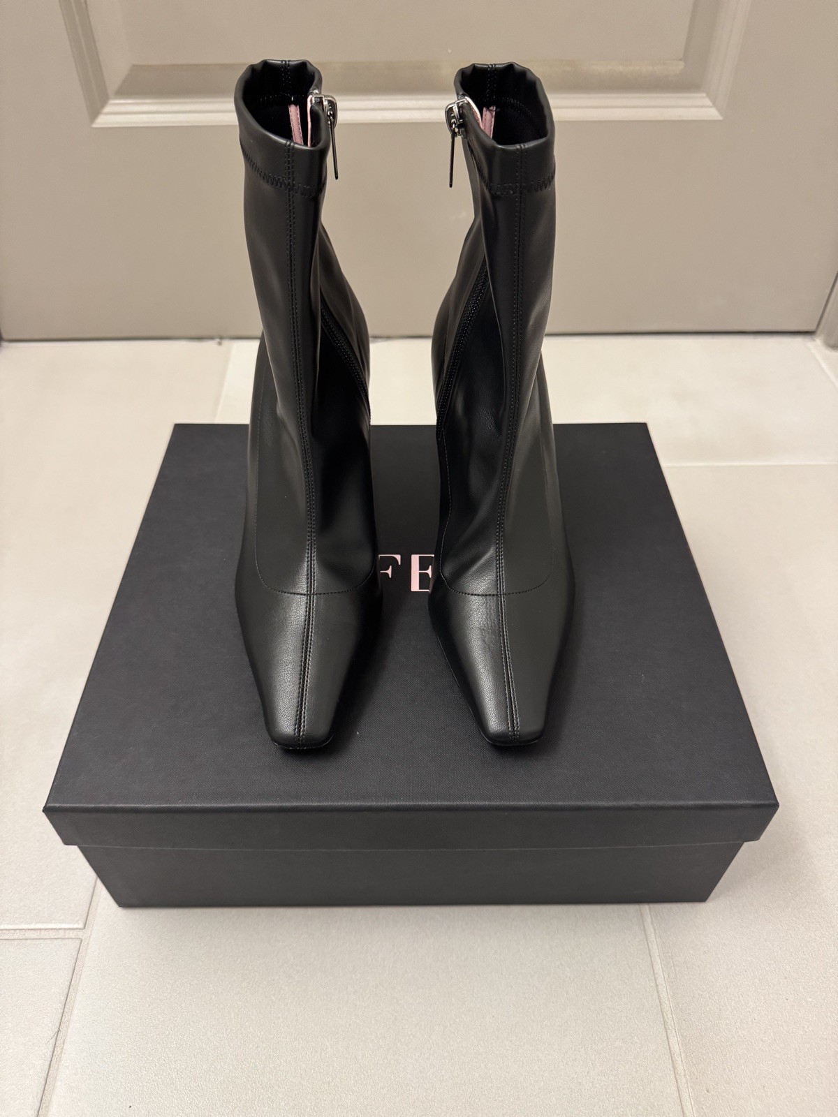 Italian Leather Heels Ankle Boots size 7.5 Women’s Square Toe Booties Black