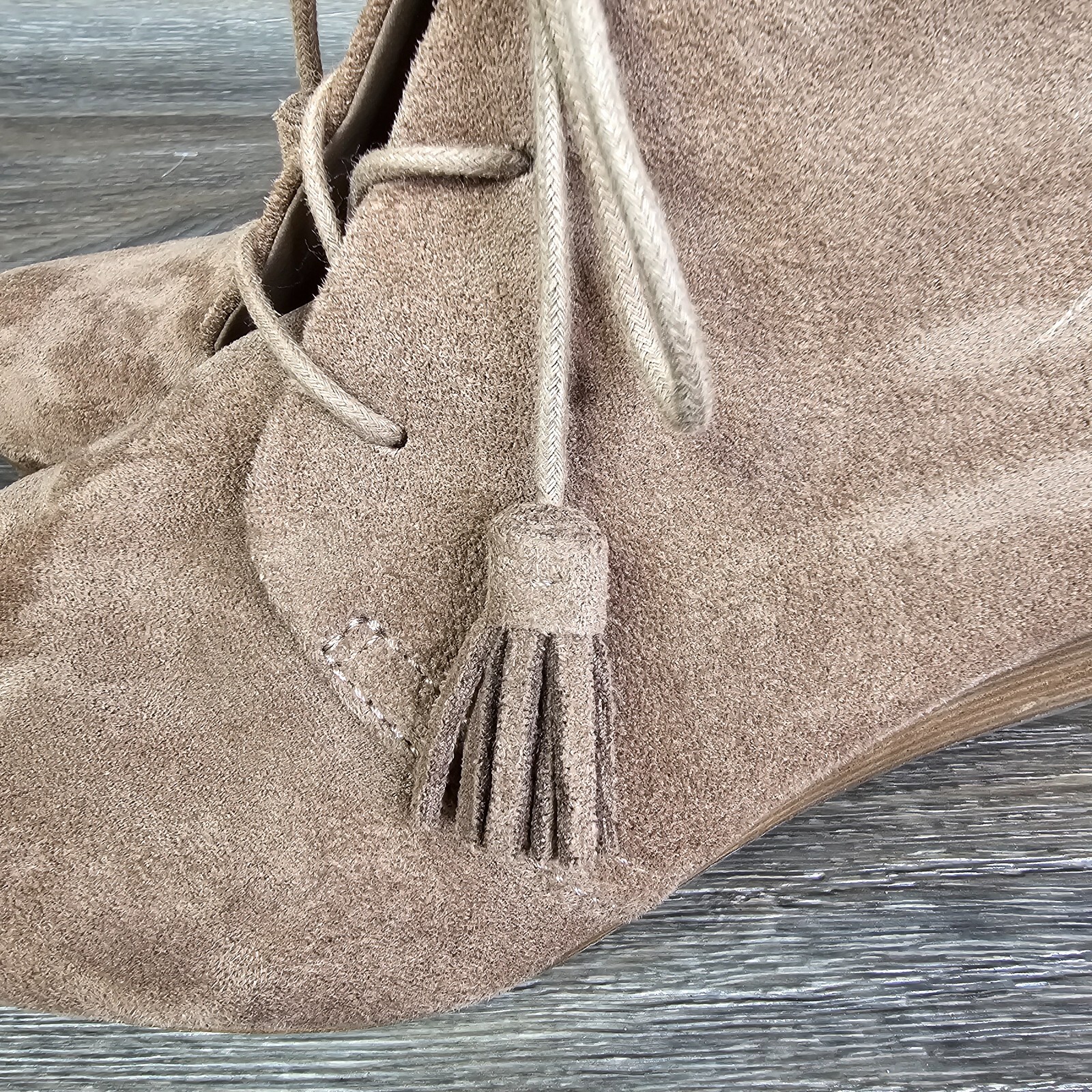 Dr Scholls Dakota Suede Leather Wedge Boots Shoes Women’s 9.5 Brown Taupe Tassel