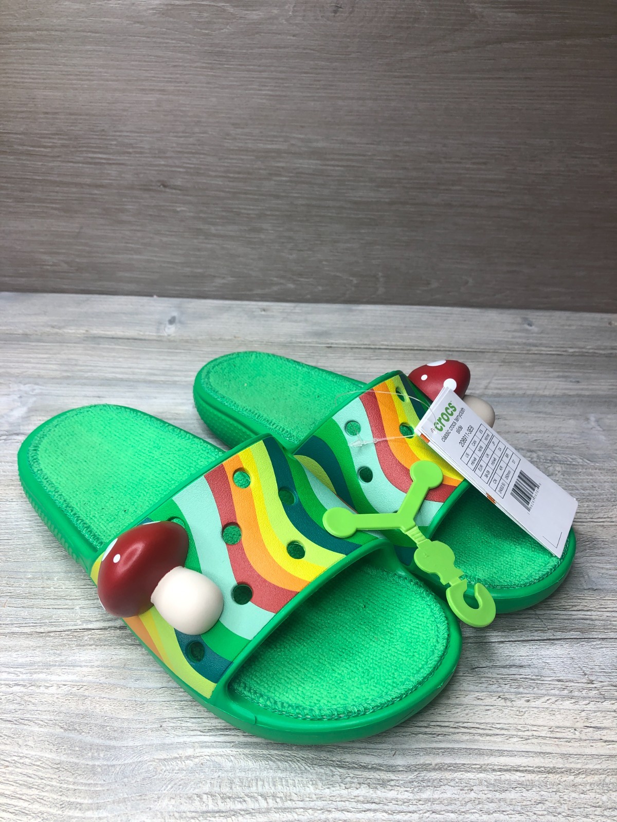 Crocs Classic Terrycloth Zen Garden Mushroom Slides Green Men 6 Women 8