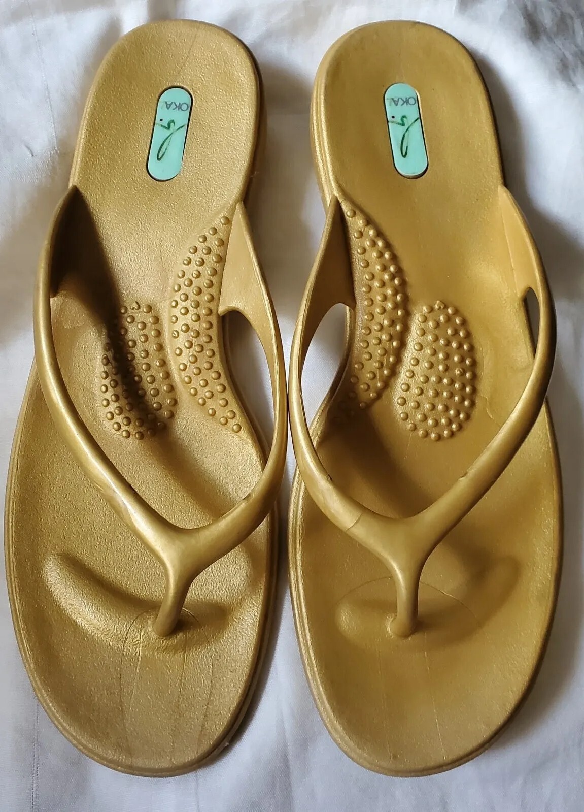 Oka B Flip Flops Sandals Women’s L 10-11 Golden Tan Made In USA Beach Pool