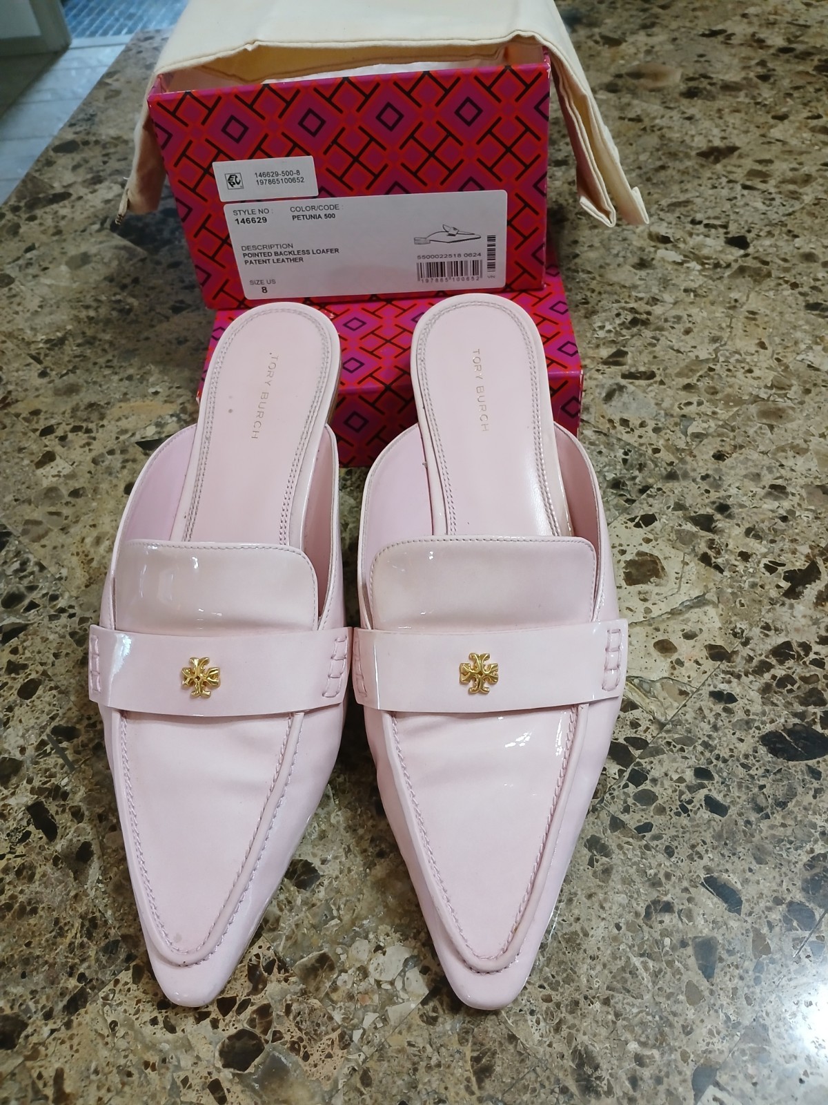 Tory Burch Pink Patent Leather Pointed Toe Loafer Flats Slip-On Women’s 8
