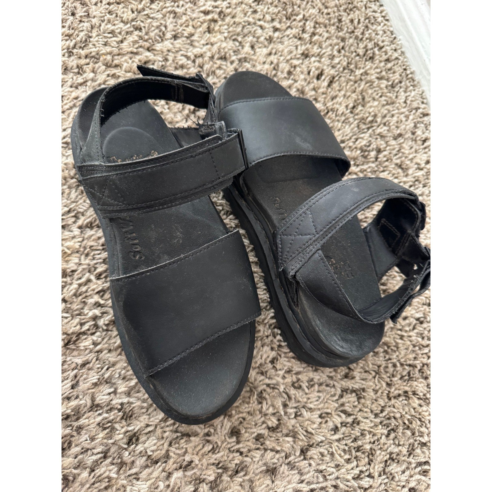 Dr Martens Black Leather Platform Sandals Women Chunky Sole Buckle