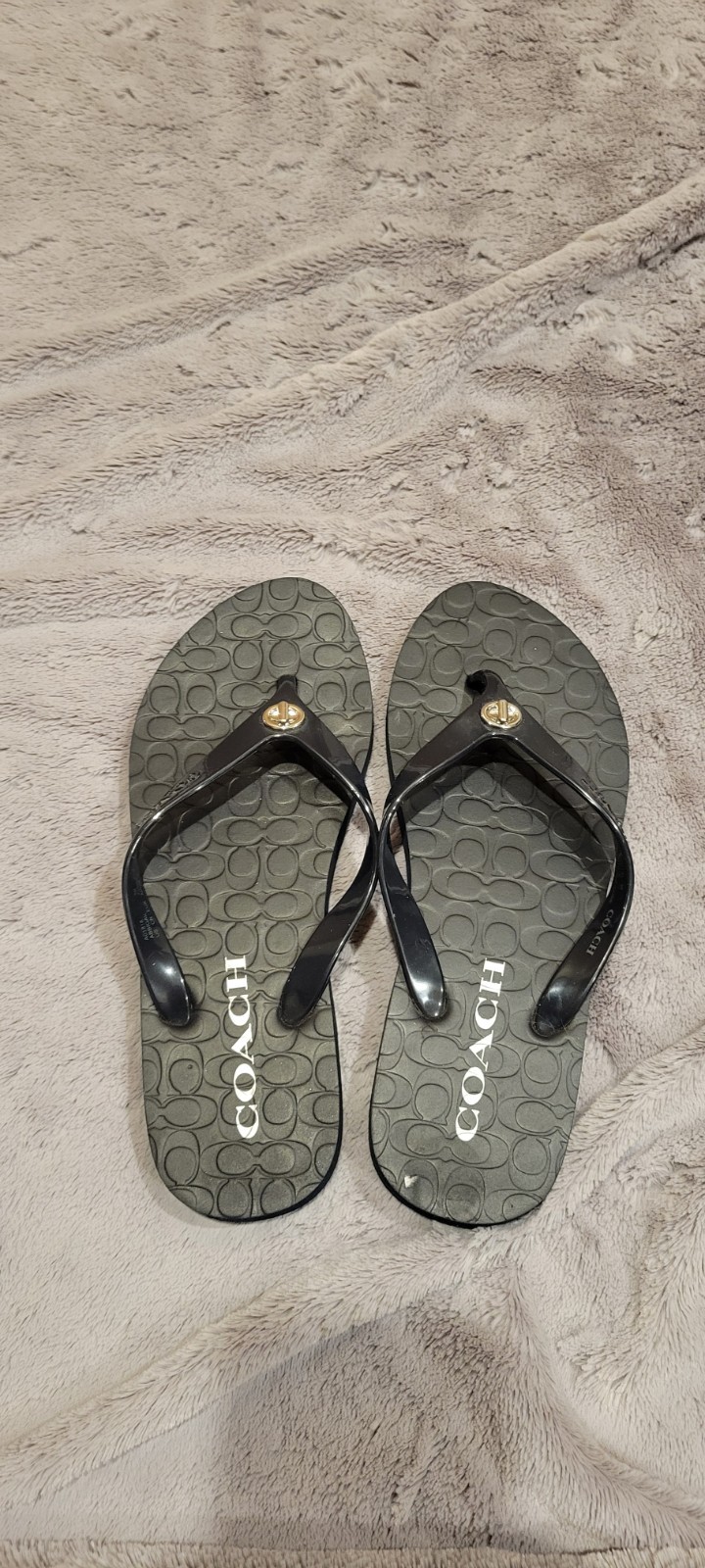 COACH Abbigail Jelly Flip Flops Womens 5 Black Logo Thong Sandals EU 35 Summer