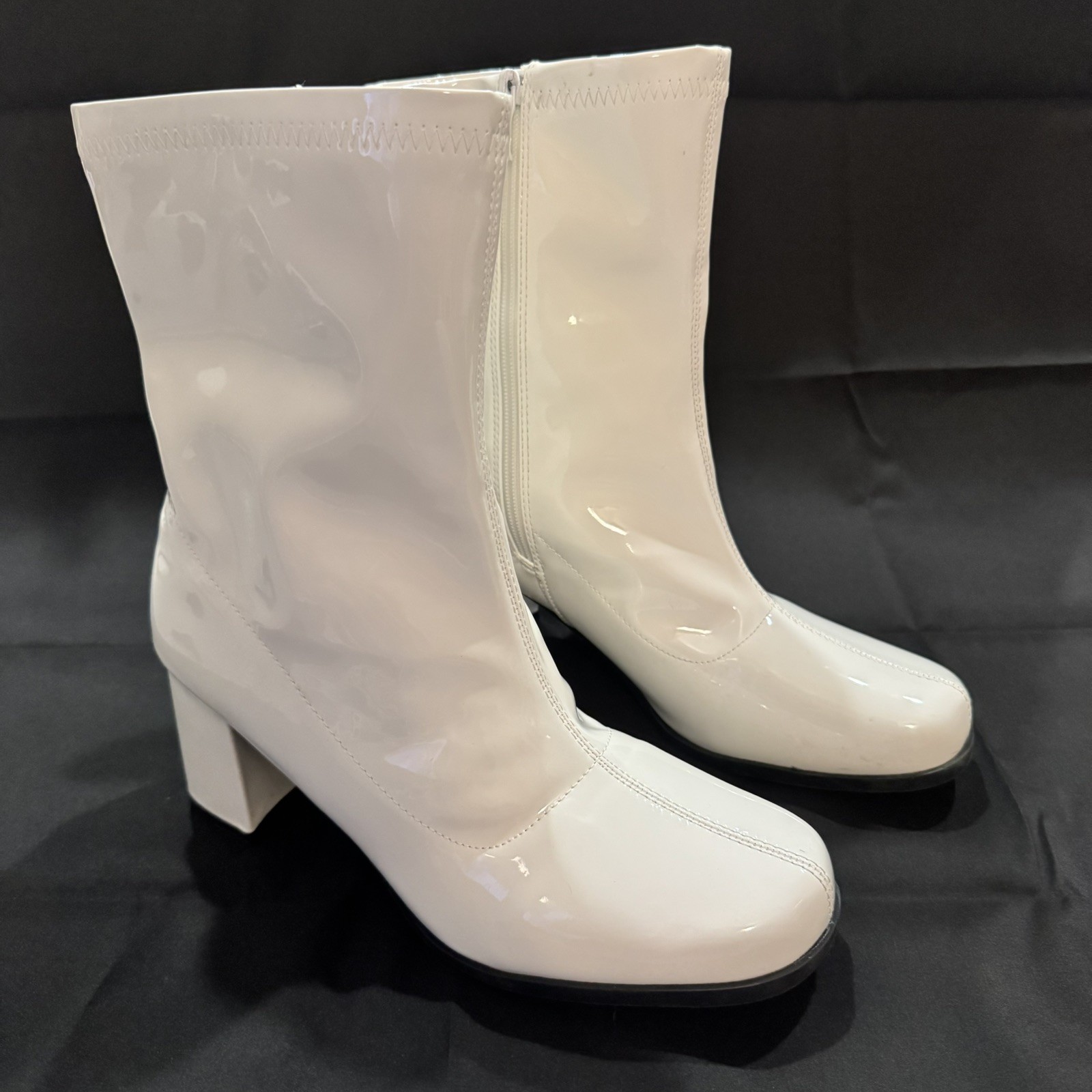 White LIURUIJIA Women’s Gogo Boots Mid Calf Block Heel Square Toe Size 11
