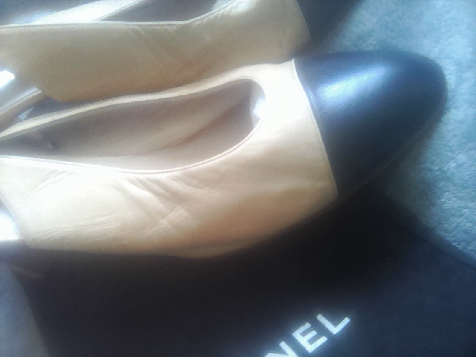 Authentic Chanel Tan & Navy Slingback Shoes Make Your Best Reasonable Offers