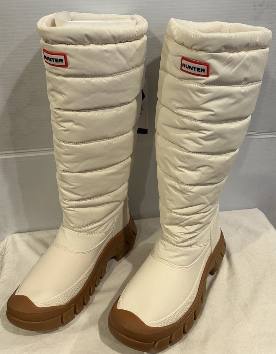 Hunter Women’s Intrepid Tall Snow Boots, White, Waterproof Bungee PullOn Size 6
