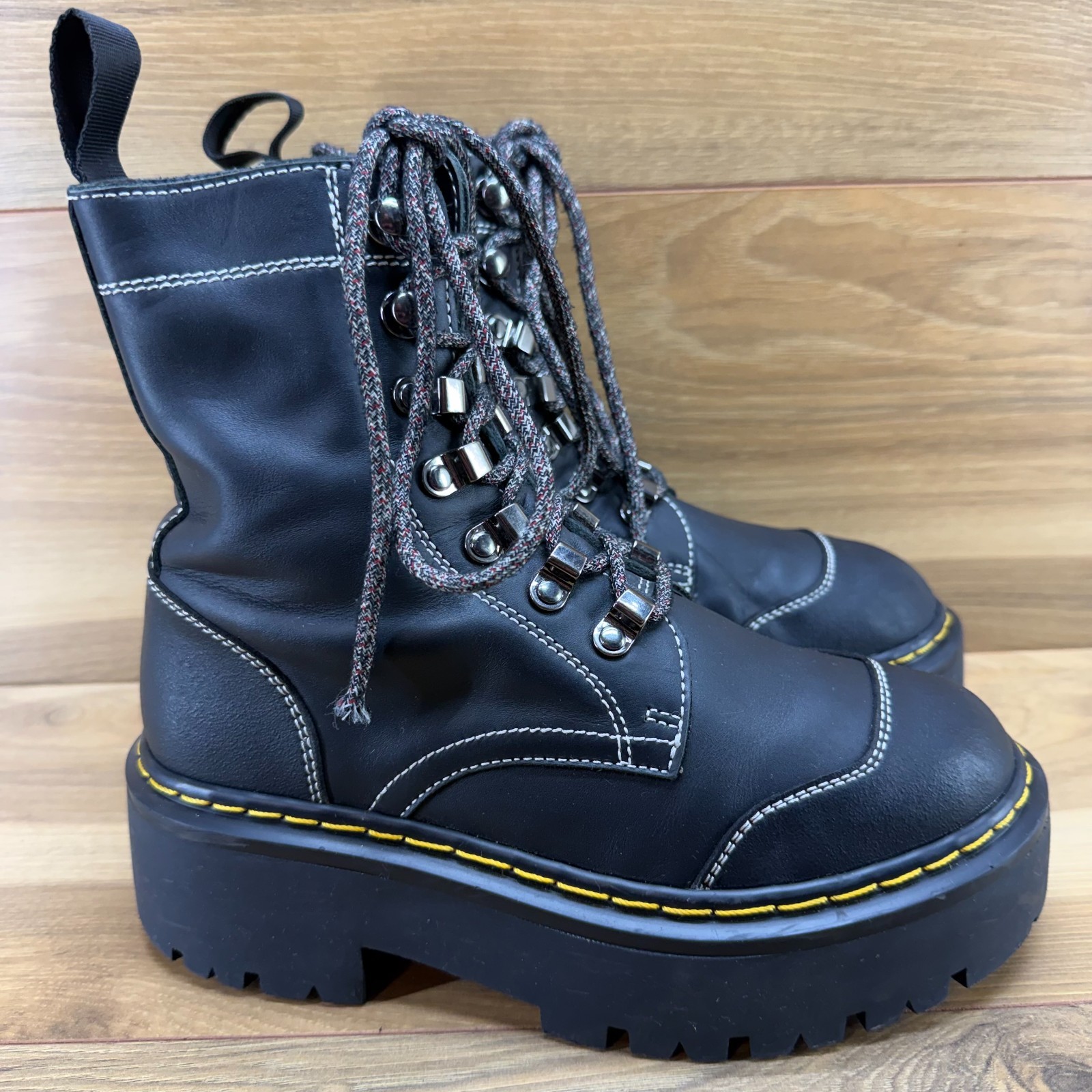CHENDAN Chunky Platform Boots Womens 8 EU 38 Black Leather Grunge Goth Punk Y2K