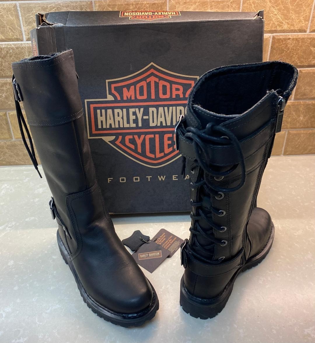 HARLEY-DAVIDSON WOMEN’S ALEXA LEATHER RIDING BOOTS SIZE 6 1/2 BLACK LACED NIB