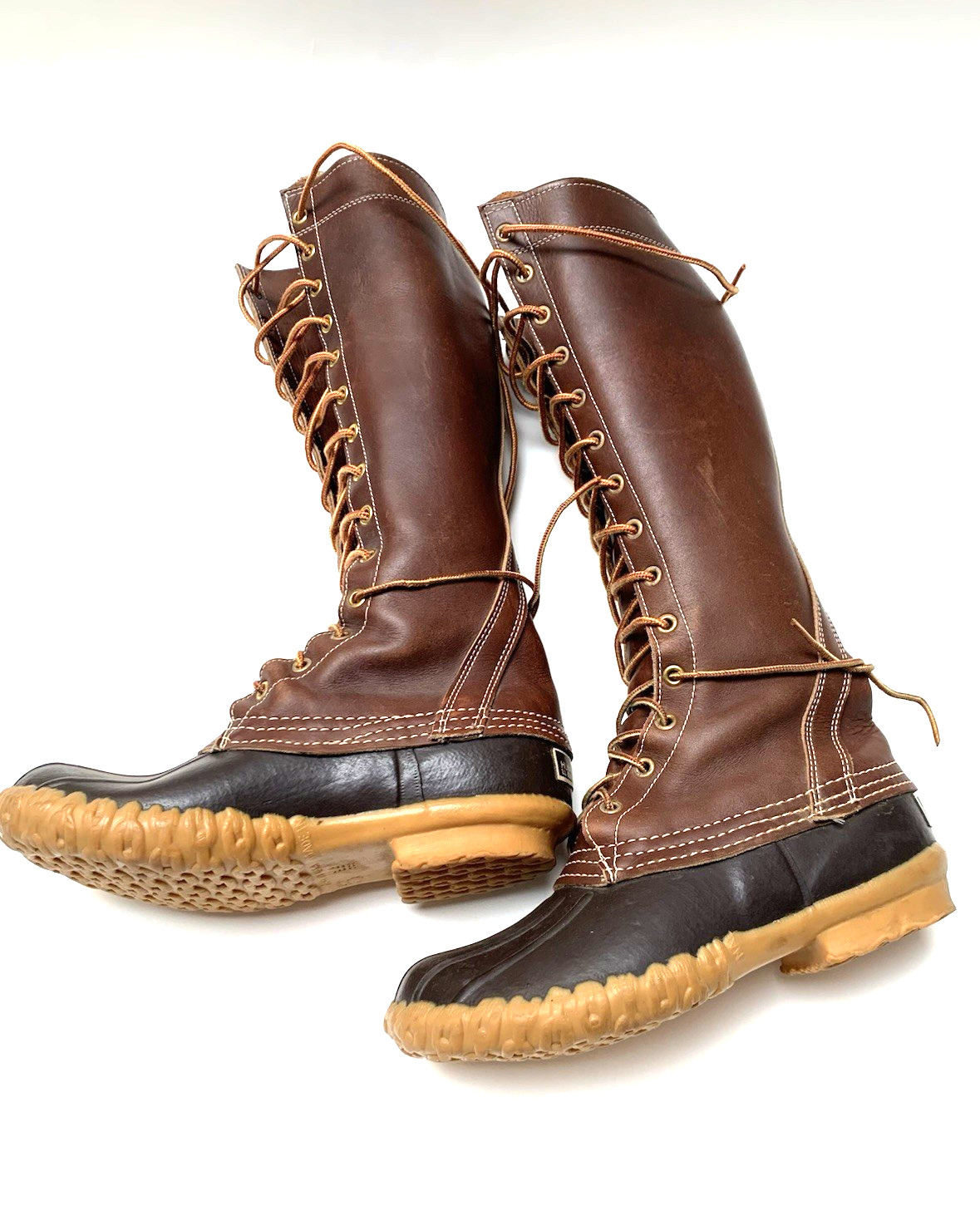 Women’s Size 5 Medium L L BEAN Maine Hunting Boots TALL LACE UP 16″ – NICE !
