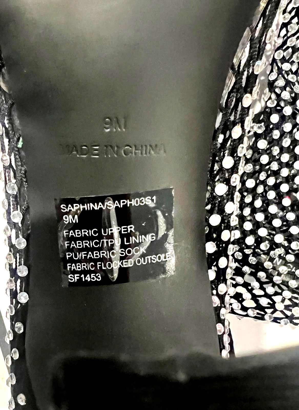 Steve Madden Saphina Sparkly Rhinestone Mesh Black Block Heel Ankle Boots Sz 9M
