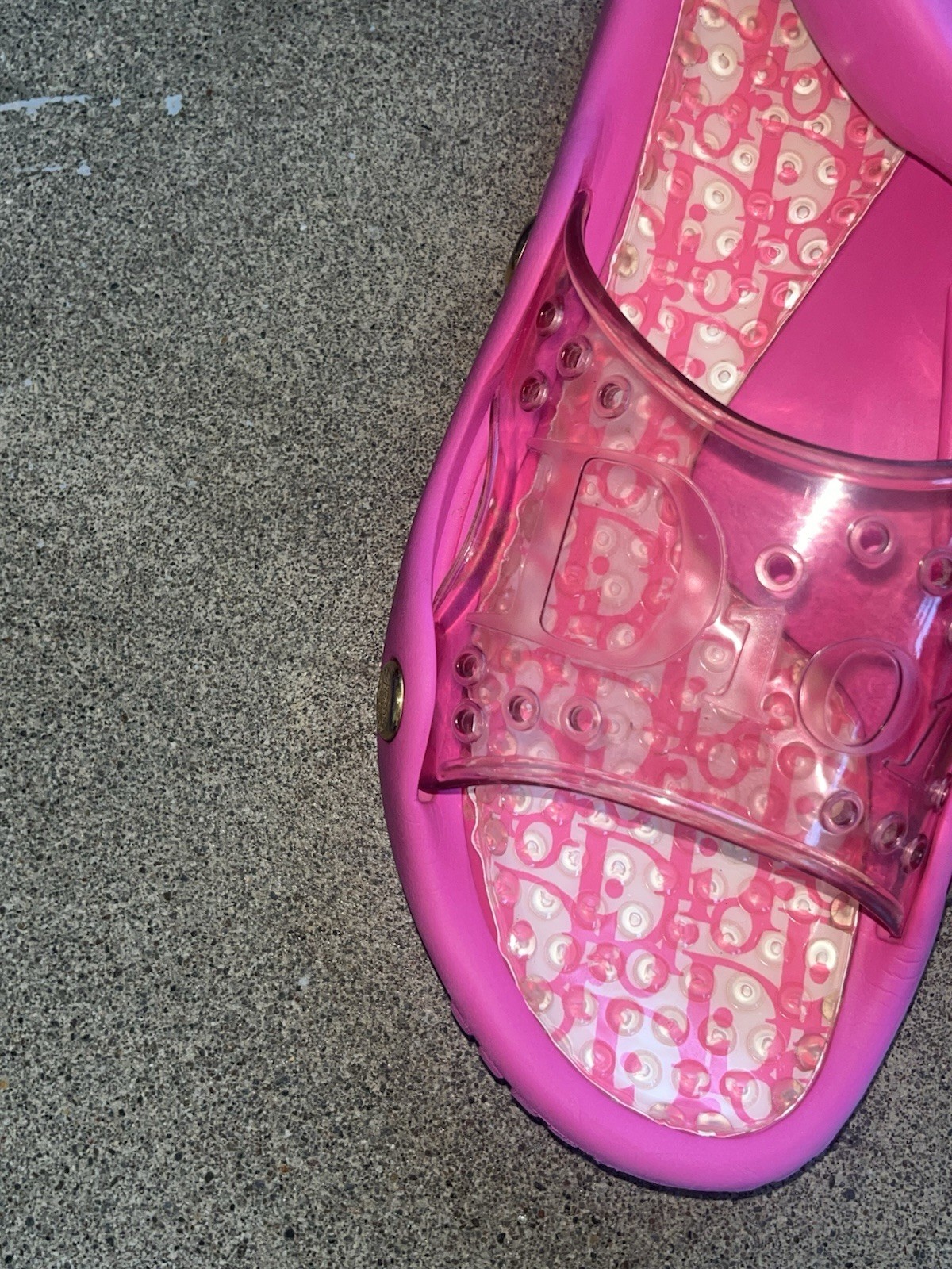 Vintage Christian Dior Galliano Diorissimo Monogram Clear Slide Sandals Pink 42
