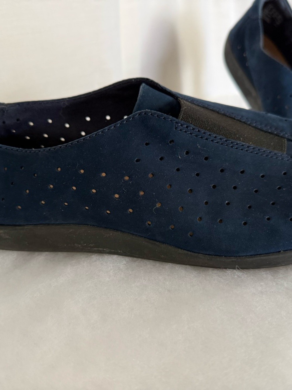 Clarks Navy Suede Perforated Slip-On Loafers