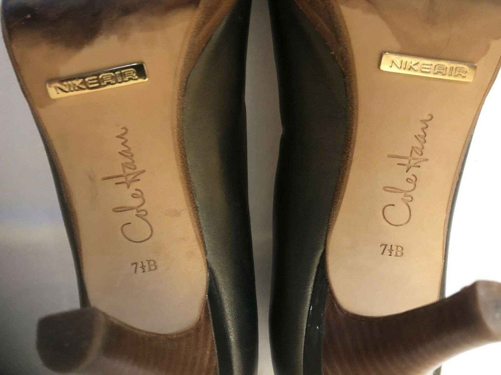 COLE HAAN Air Bronze/Green Metallic Leather Peep Toe 3” Heel Pumps Sz 7.5 B