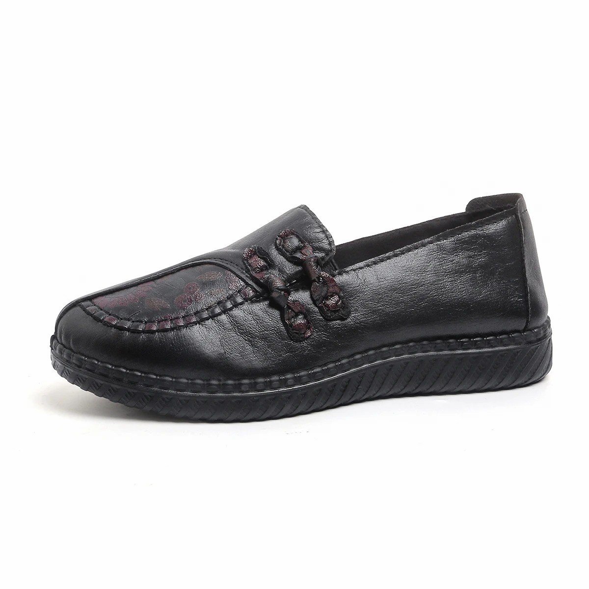 Women Leather Loafers Comfortable Flat Casual Shoes Elegant Mom Footwear