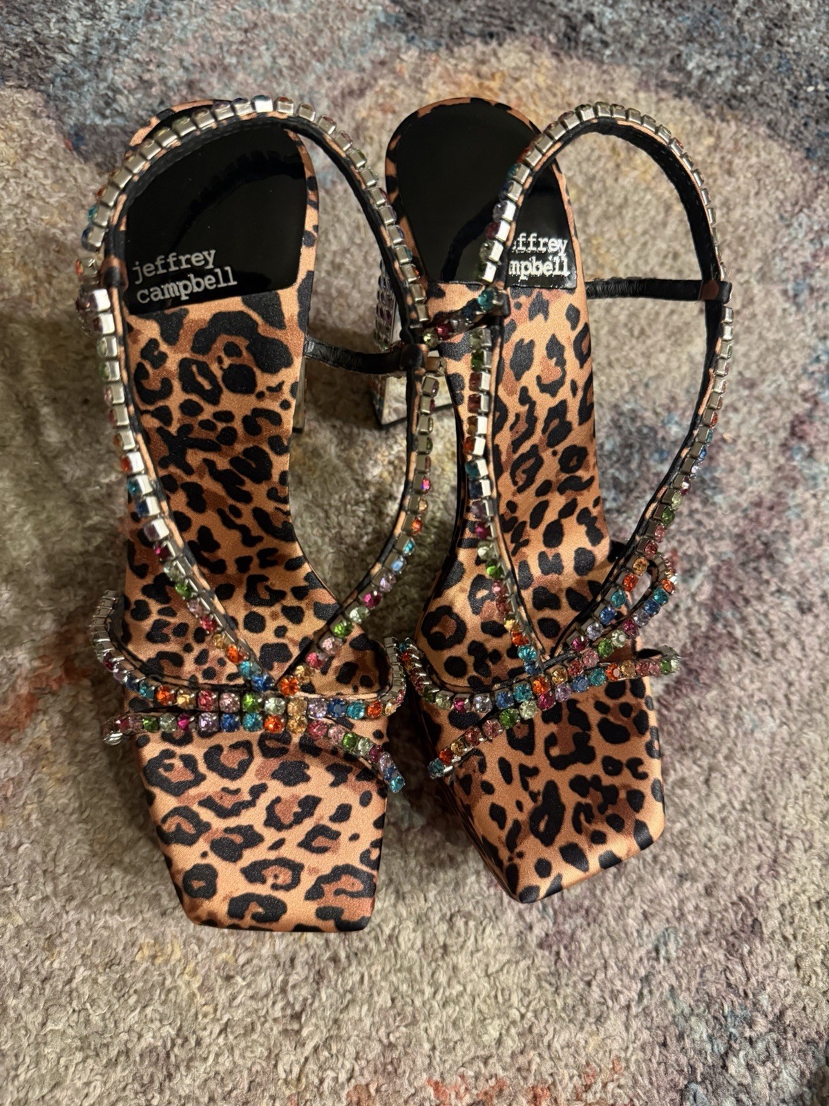 NWT Jeffrey Campbell Nuite Leopard Print Rhinestone Platform Sandals 6.5