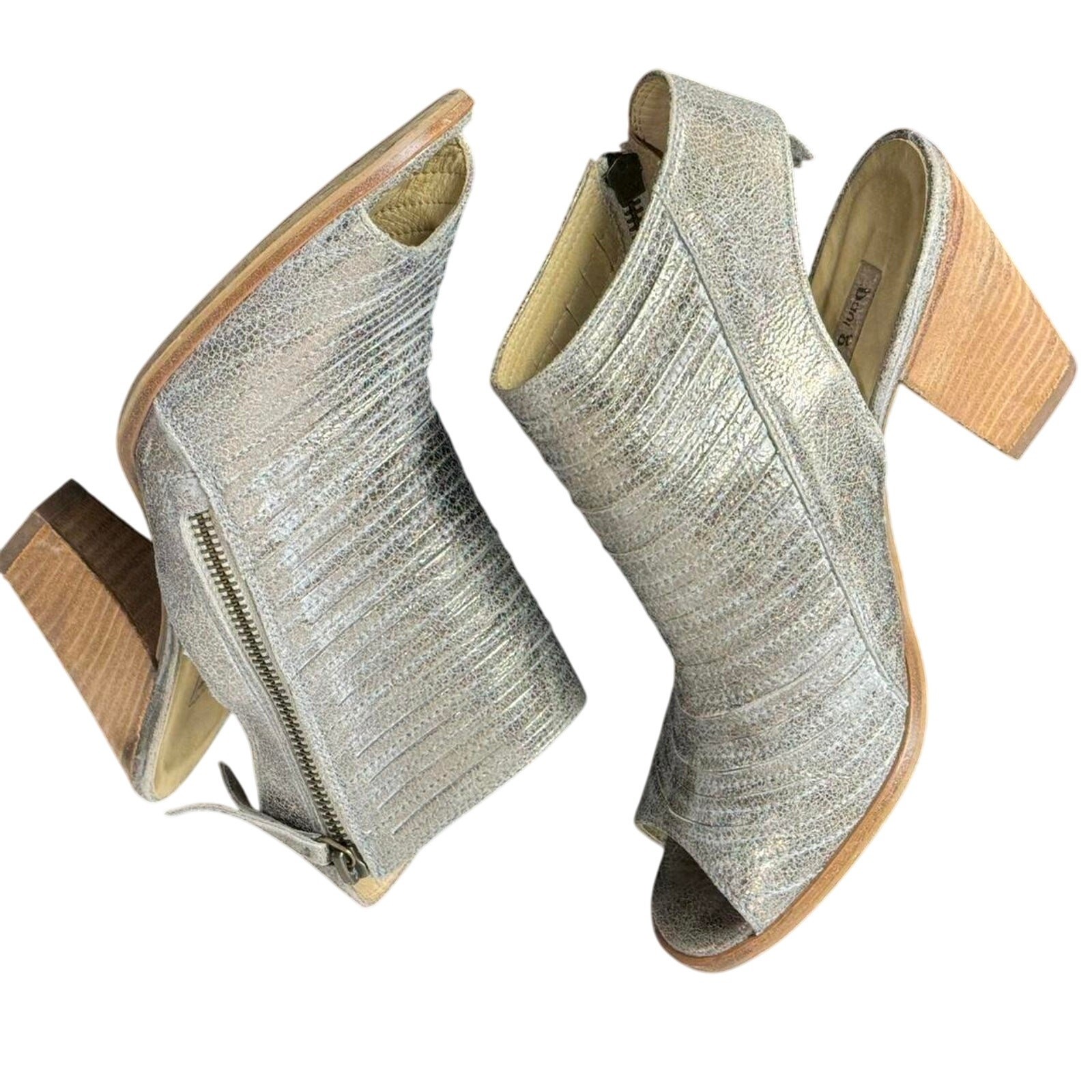 Women’s Paul Green Cayenne Goldish-Silver Leather Peep Toe Heels