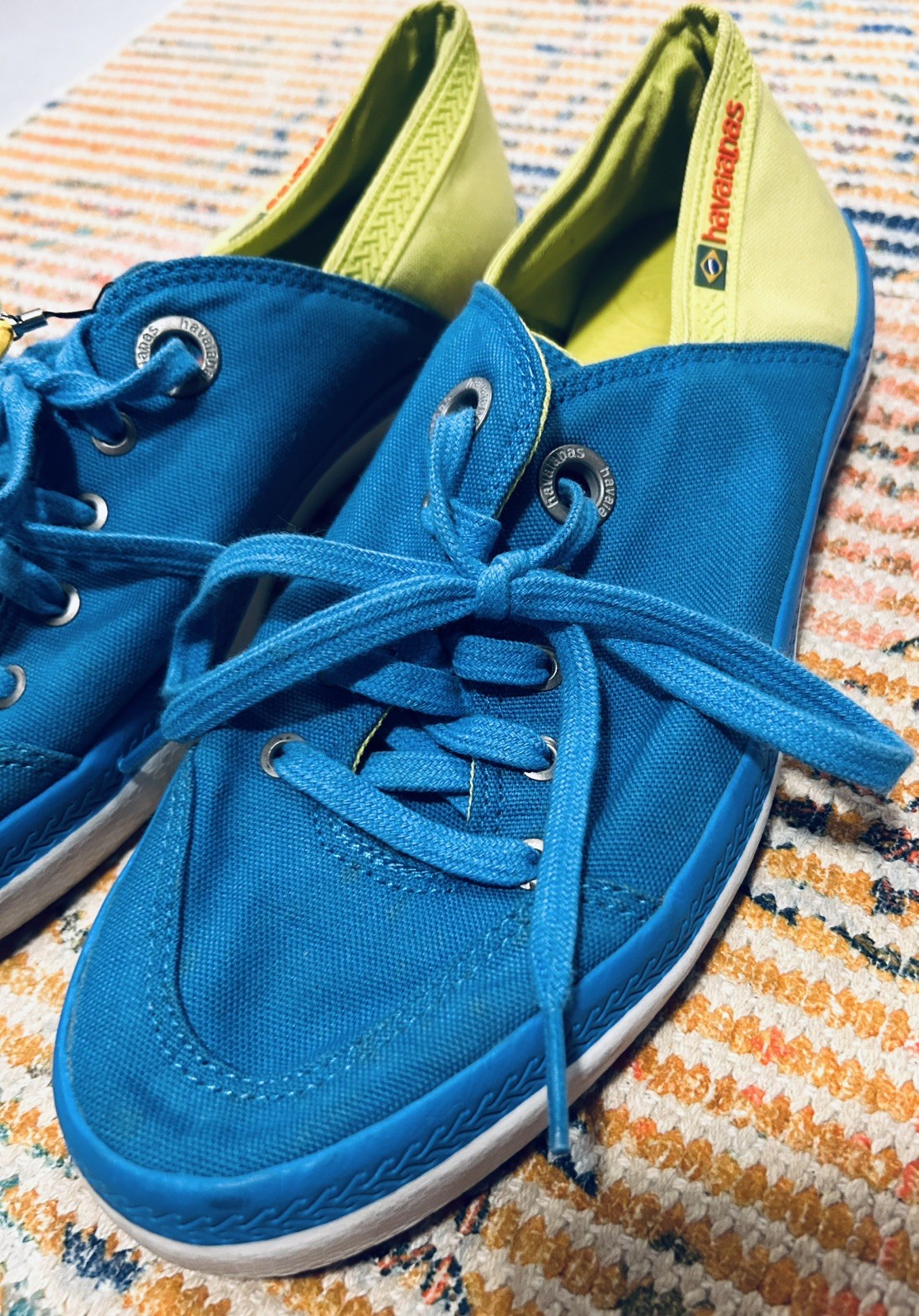 Havaianas Lace Up Beach Sneaker Flat size 9W/ 8M Canvas Shoes Blue/Green