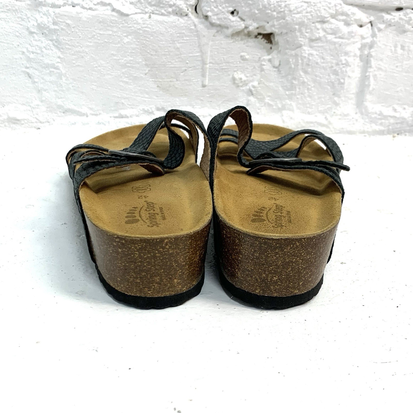 Spring Step Flossie Sandals Size 42 Slip On Cork Embossed Leather Comfort Black