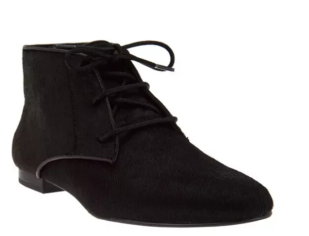 LOGO by Lori Goldstein Flat Lace-Up Ankle Boots Booties Black Pony Hair 11 M US