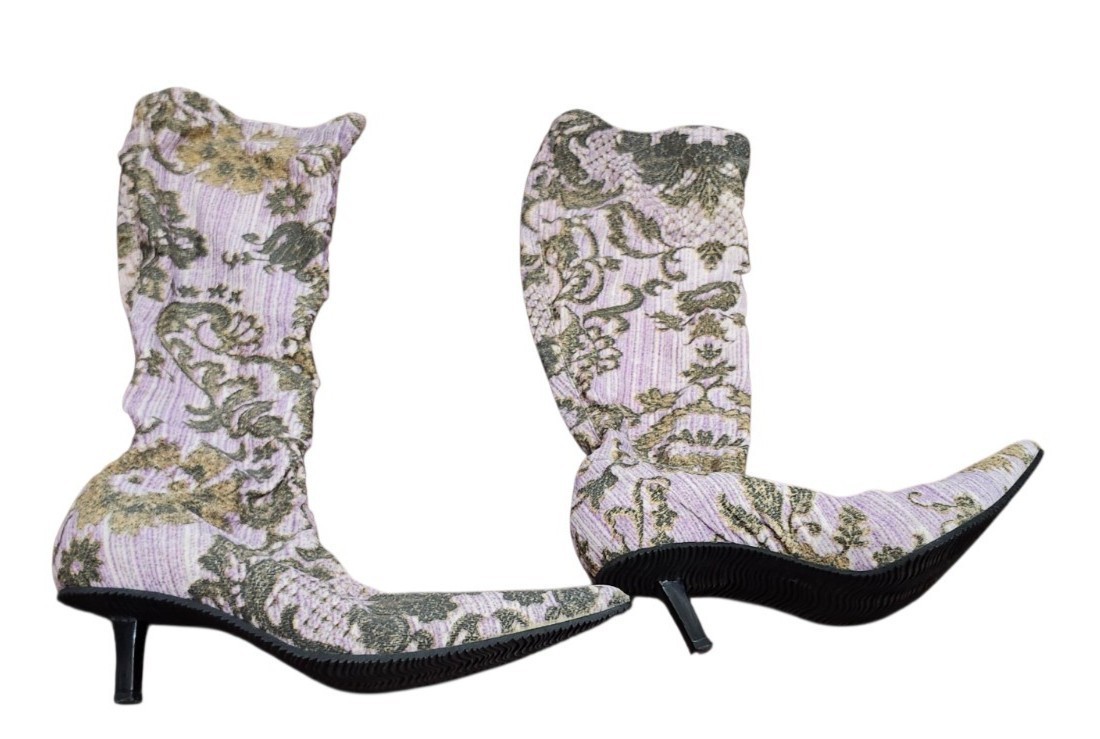 Just Cavalli Women’s Floral Stretch Knee High Boots Pointed Toe Kitten Heel 7.5