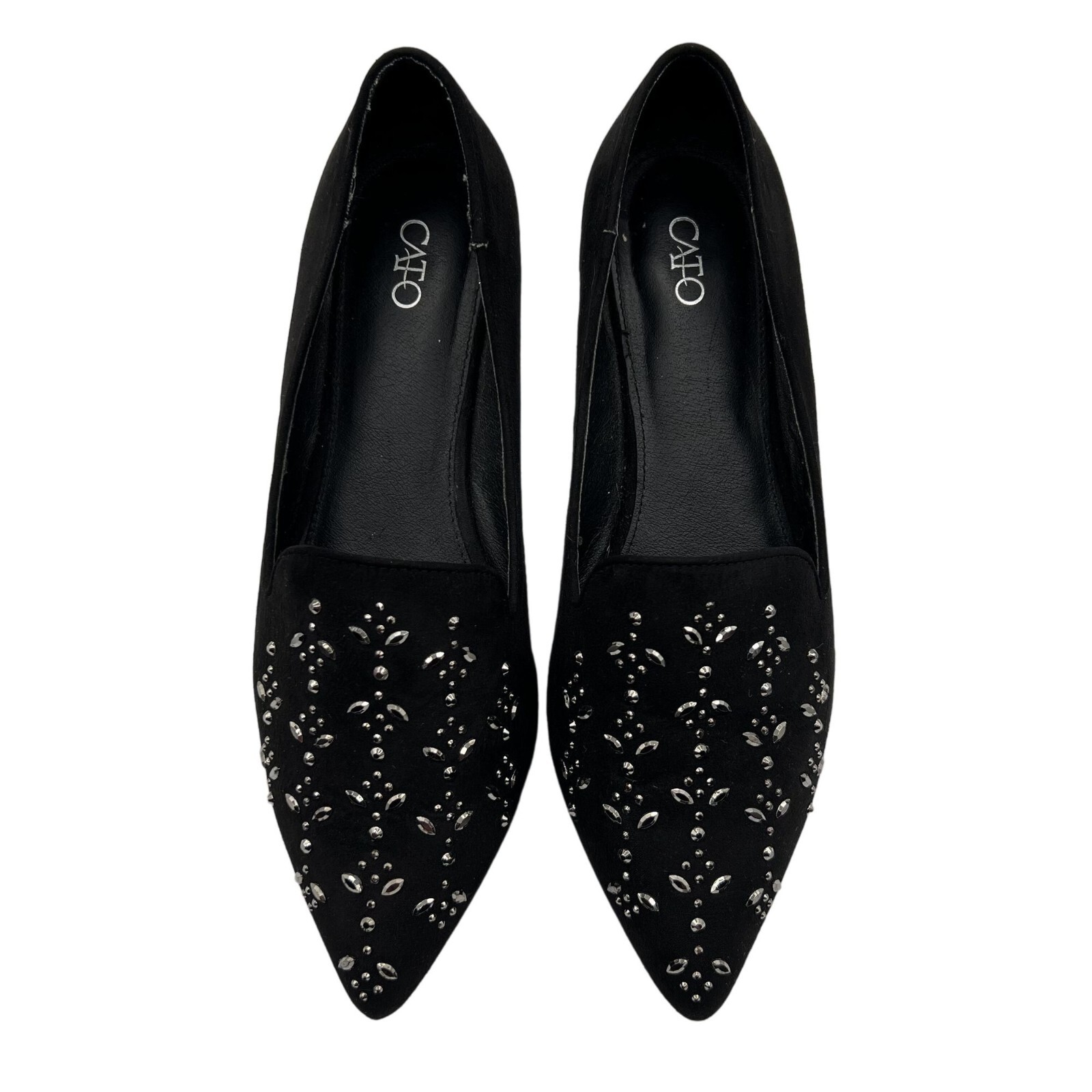 Cato Womens 9 Black Suede Studded Pointed Toe Shoes Career Wear Business Casual