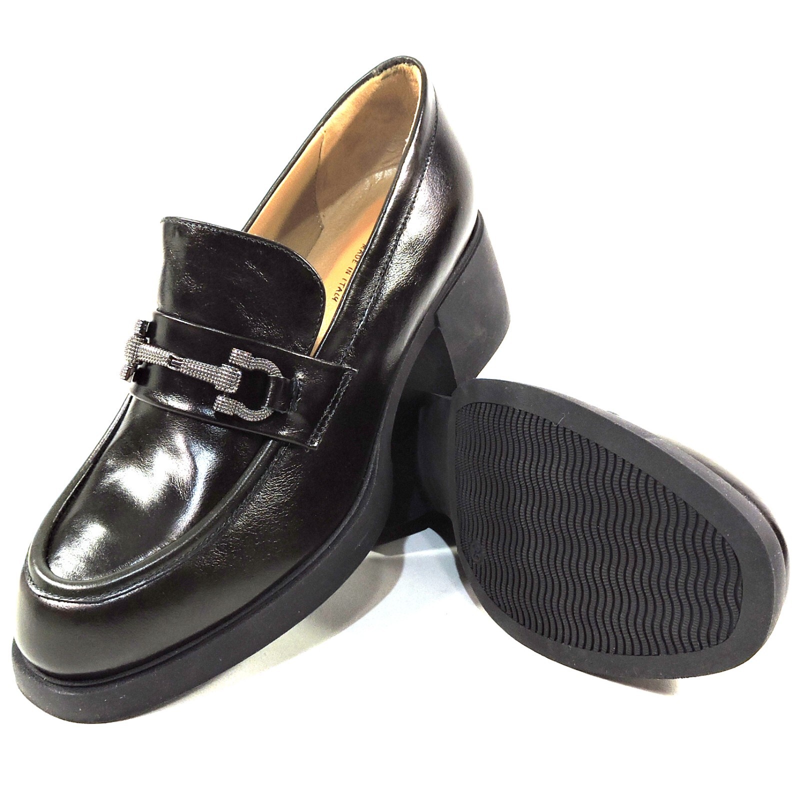 CHIARA COLINI 🇮🇹 WOMEN’S BLACK SOFT LEATHER COMFORT HEELED LOFERS