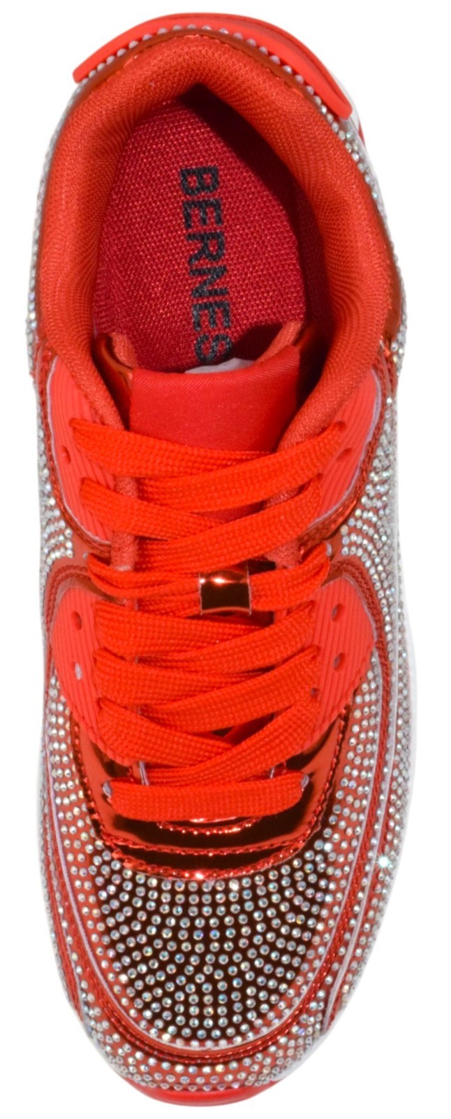 Berness Women Rhinestone Sneakers Colorful Chunky Bling Lace Up QUEEN Hot Red