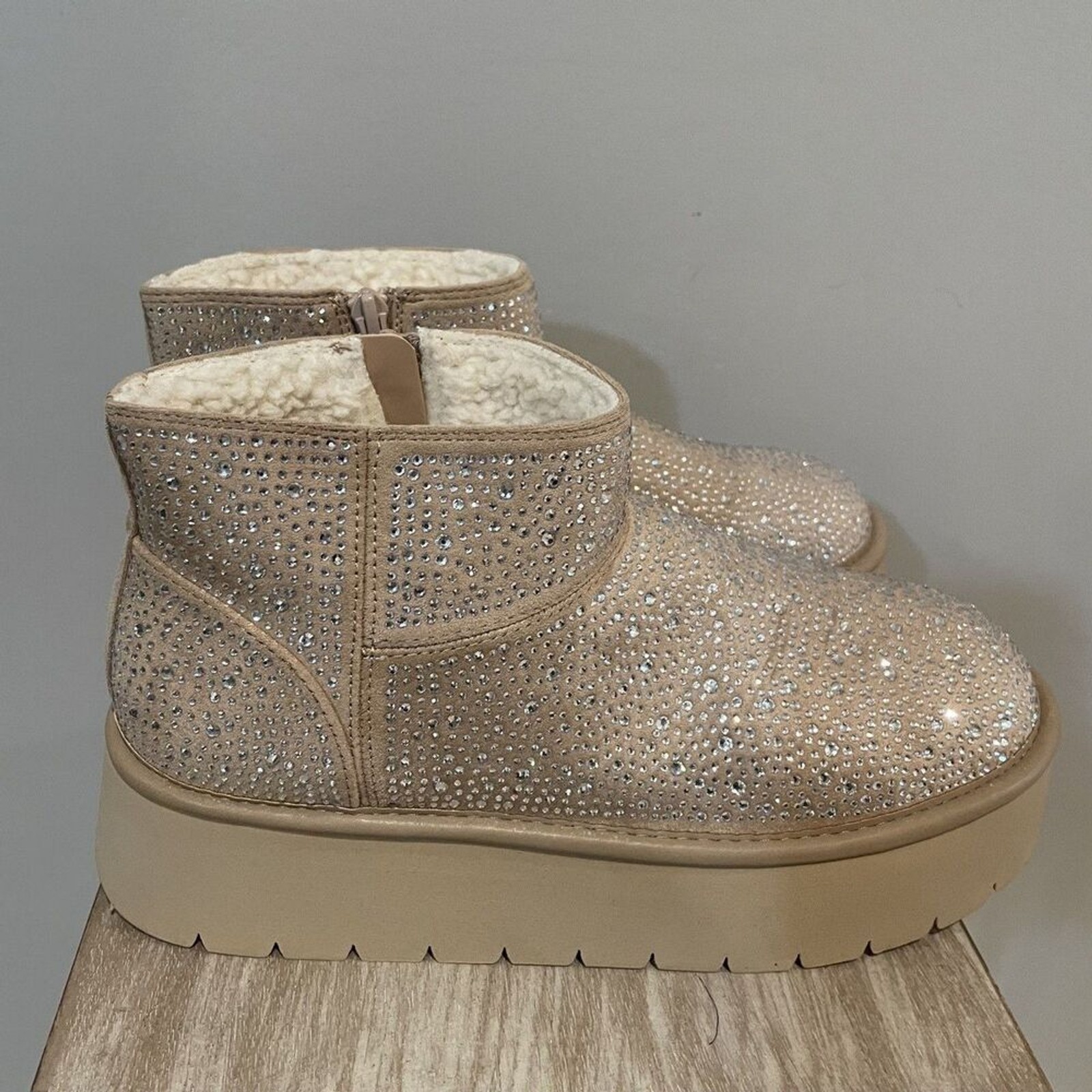 Wild Fable Women’s Size 8 Beige Bling Rhinestone Covered Platform Booties NEW