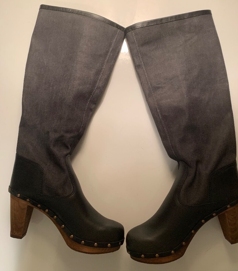 Anthropologie Boots 8 SANITA Knee High COLLAGE Waxed Canvas Leather Clog 39 NWT