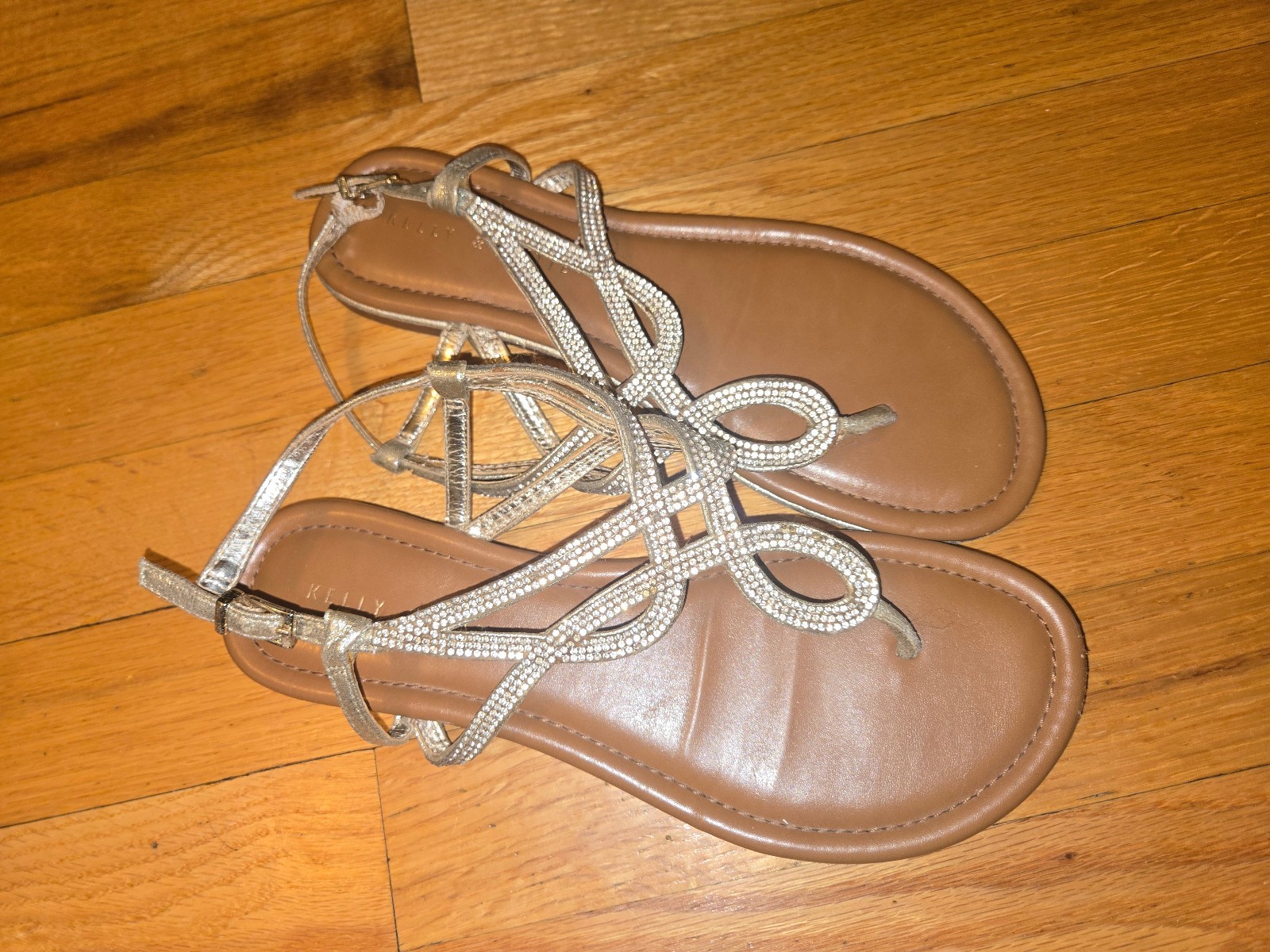 Used Worn Kelly & Katie Silver Strappy Jeweled Bling Flat Sandals Size 8