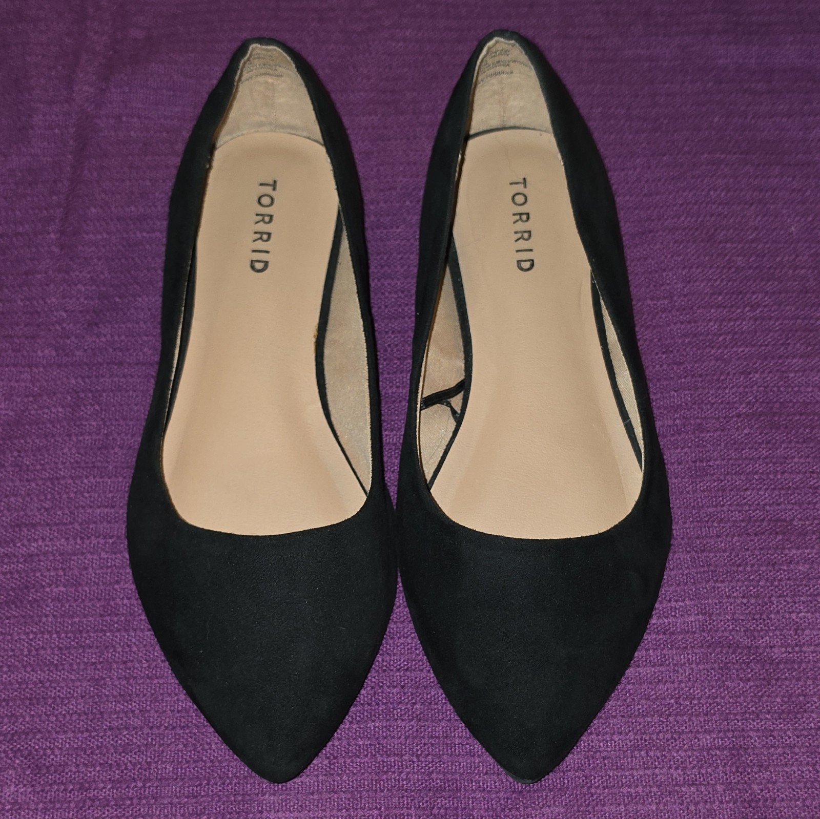 Torrid Women’s Black Pointed Toe Flat Slip On Faux Suede Shoes Size 7.5W