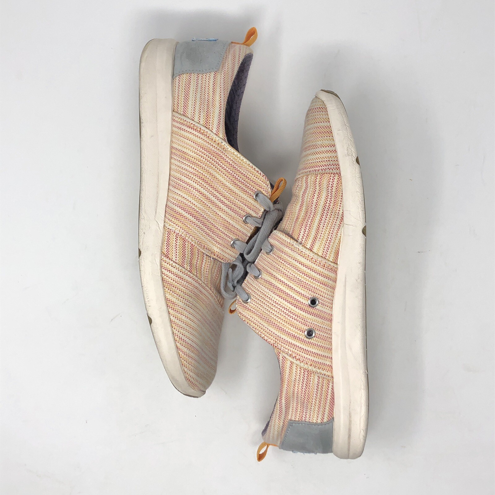 Toms Shoes Womens 9.5 Orange Striped Del Rey Canvas Trainers Lace Up Sneakers