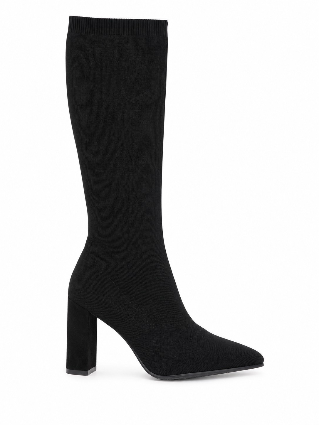 NIB Newbella Black Knit Boots Women’s Size 8 Pointed Toe Block Heel Stretch New