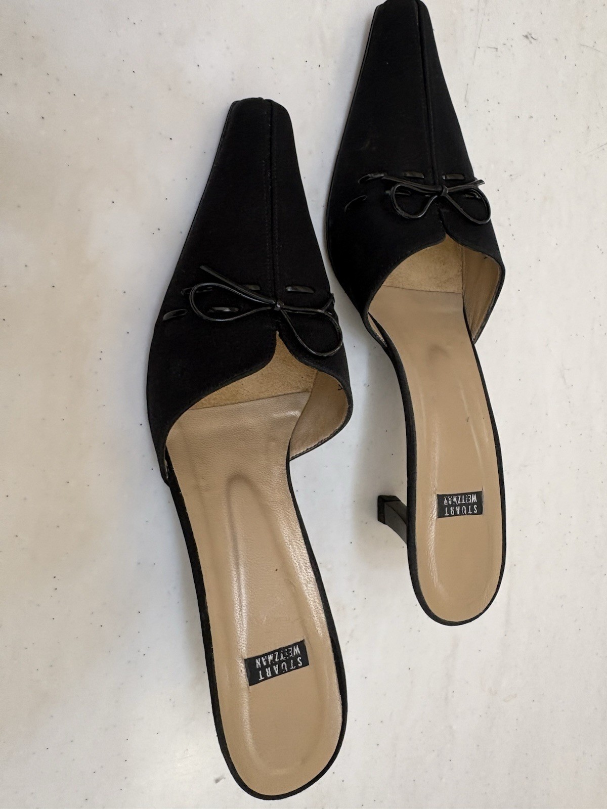 Stuart Weitzman Vintage Y2K Black Bow Pointed Toe Mule Slip On Heels US 8.5