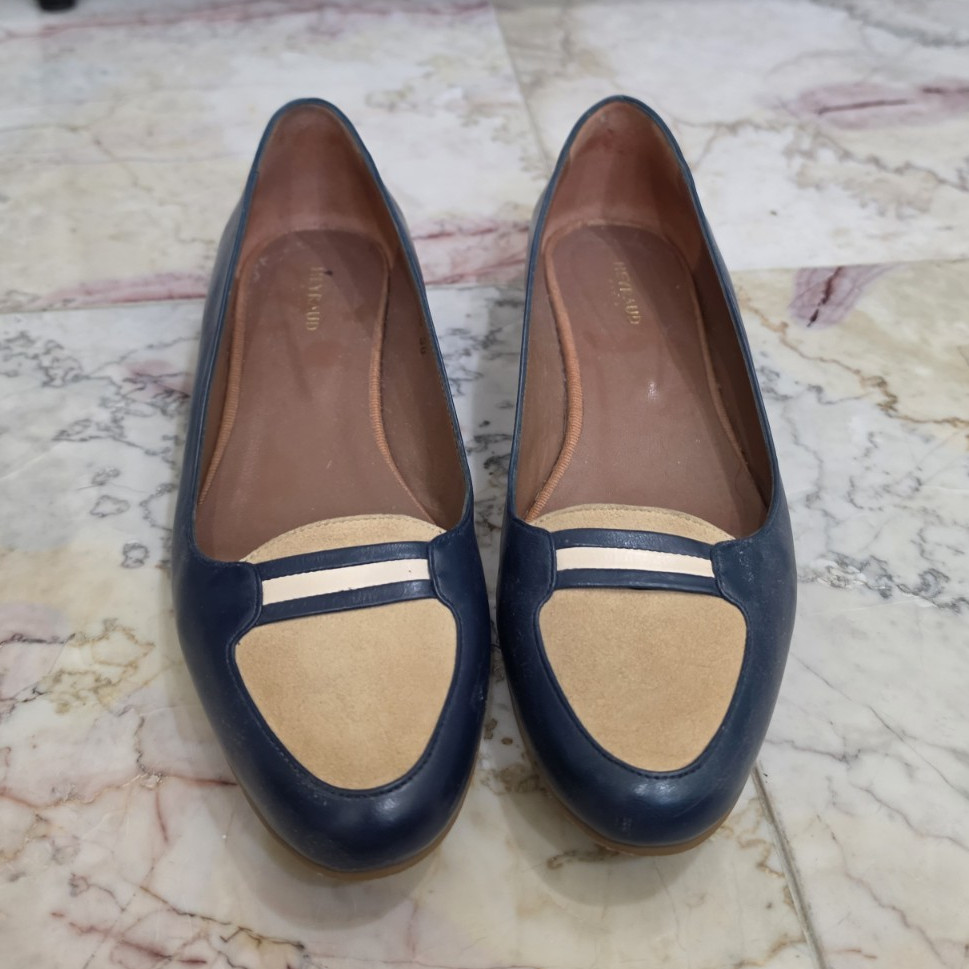 Heyraud Women’s Leather Slip-On Loafer Flats Colorblock Navy/Beige US 7.5